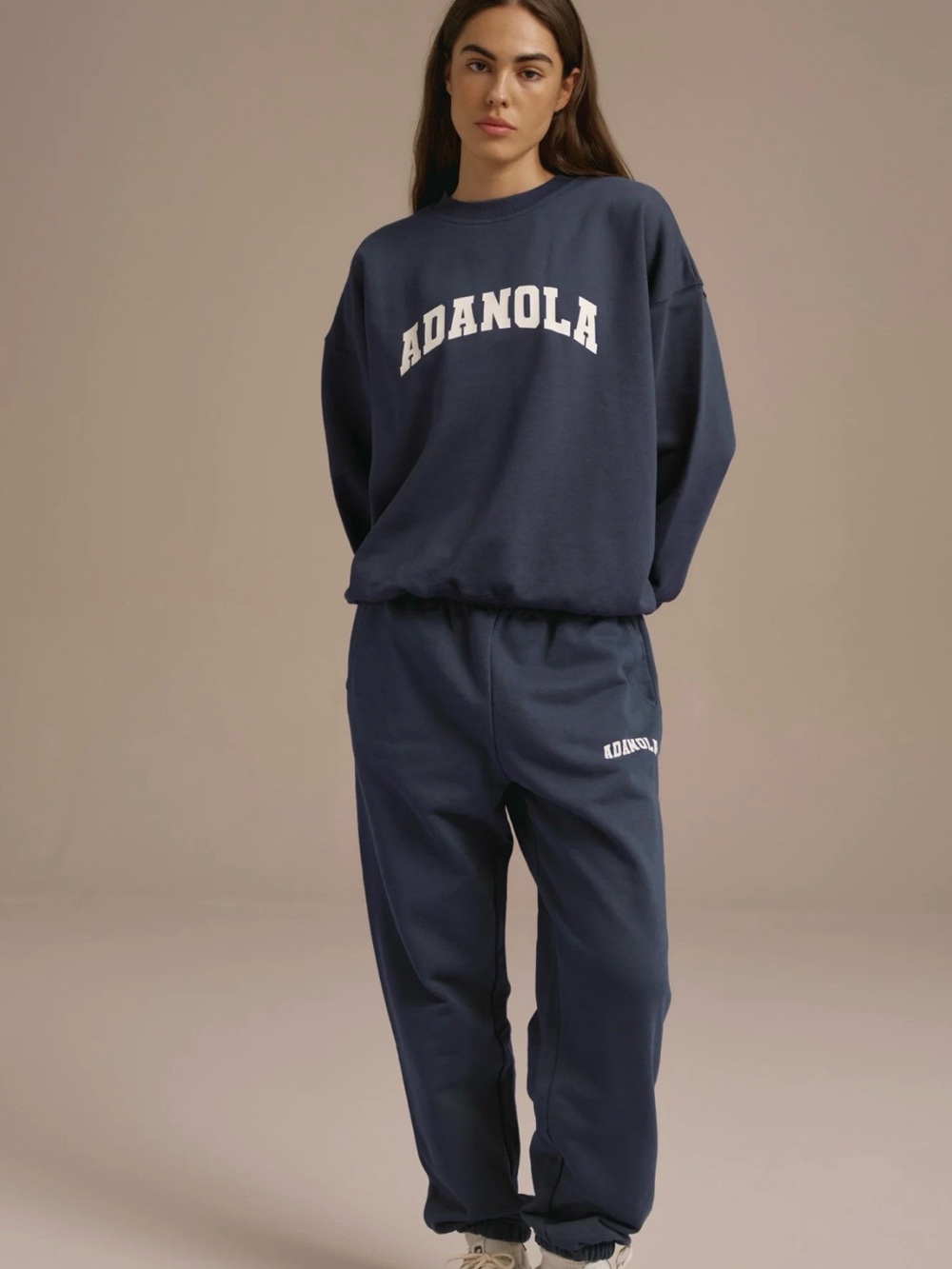 Adanola Women's Navy Logo Crewneck Oversized Sweatshirt - Picture 3 of 4